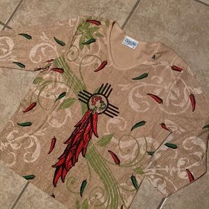 🦋 2 for $20 sale NWOT Cactus Bay Southwestern V neck 3/4 sleeve shirt top XL